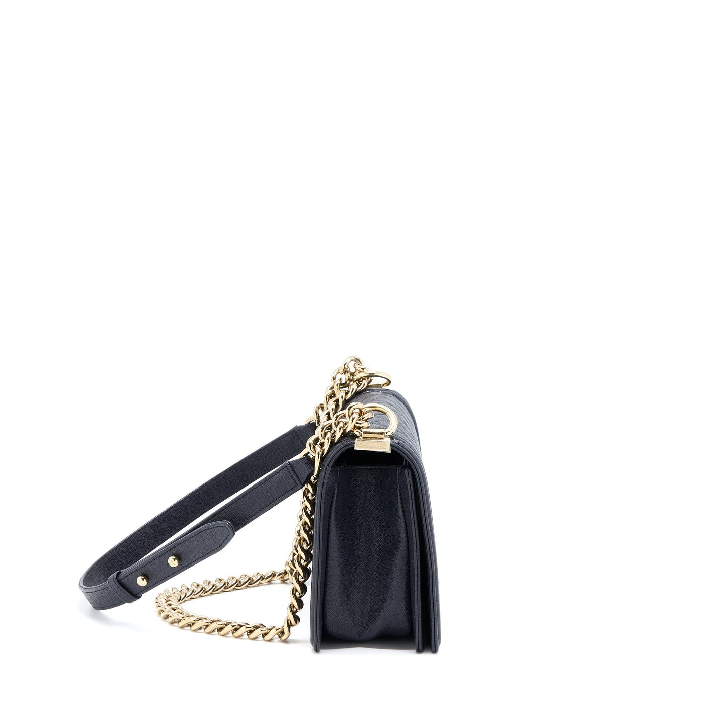 Chanel Medium Boy Bag Grained Calfskin Dark Blue L