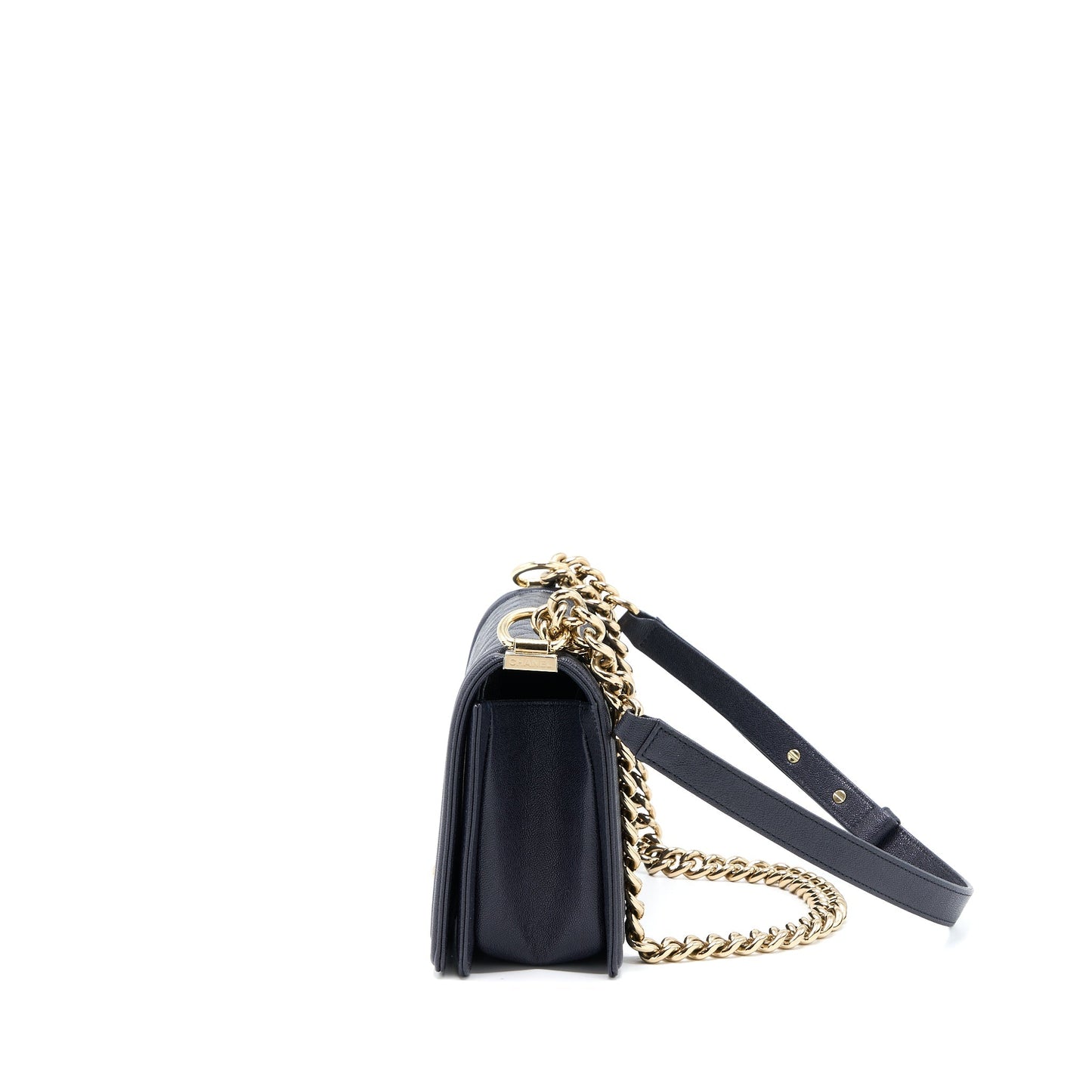 Chanel Medium Boy Bag Grained Calfskin Dark Blue L