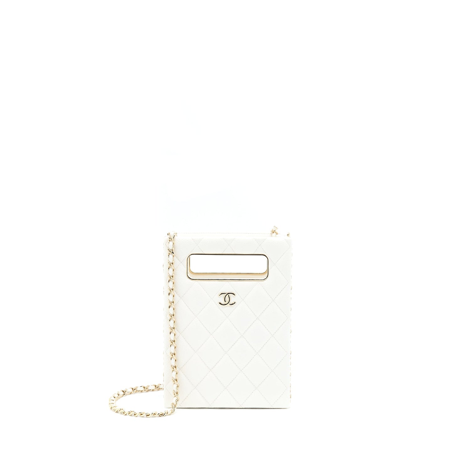 Chanel Vertical Evening Chain Bag Caviar White L (Microchip)