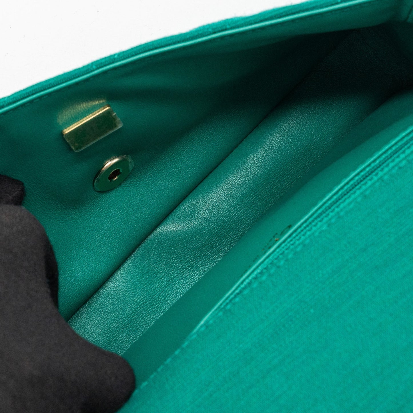Chanel 23a Classic Flap Clutch Fabric Green L(Microchip)