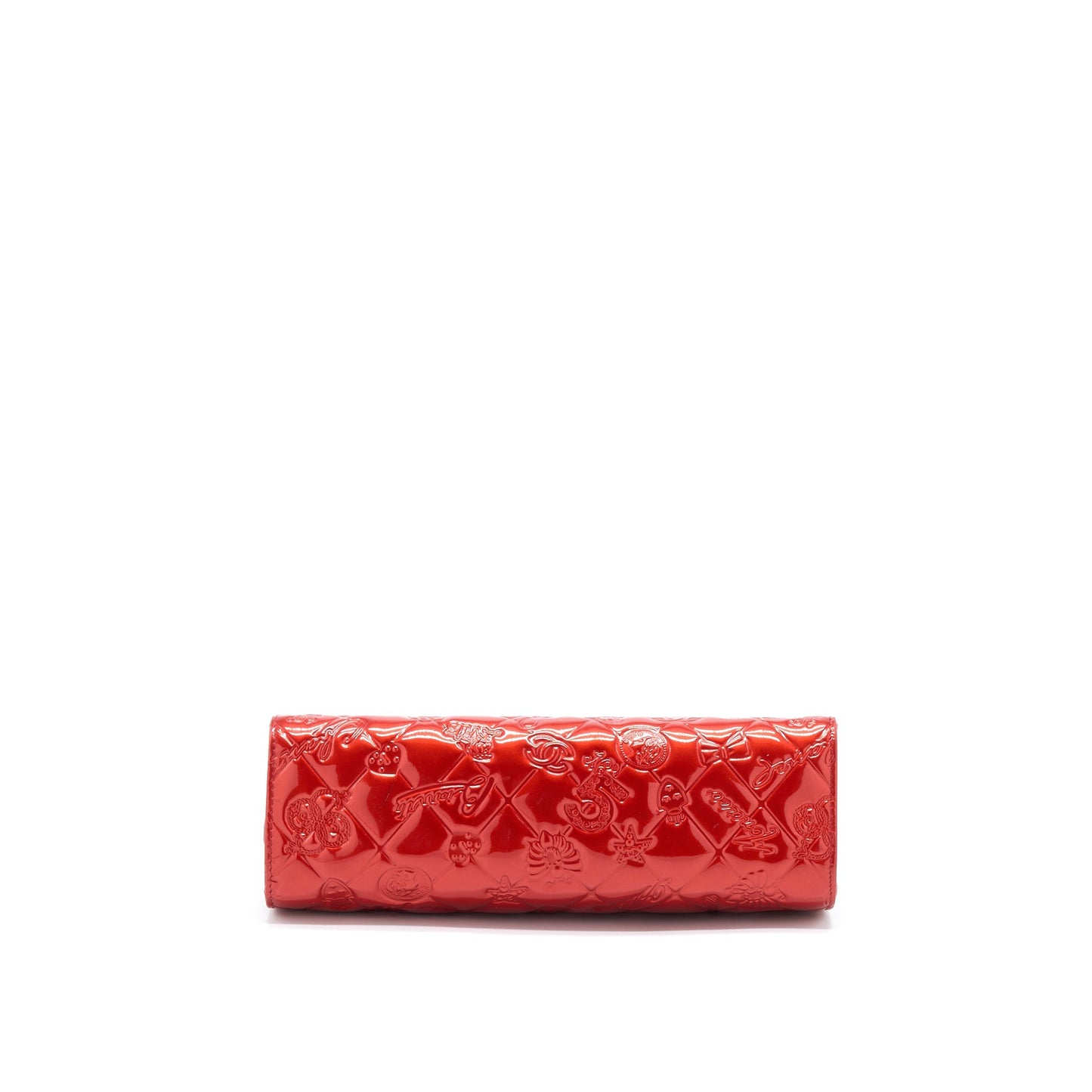 Chanel  Leather Charm Printed Chain Shoulder Bag Red