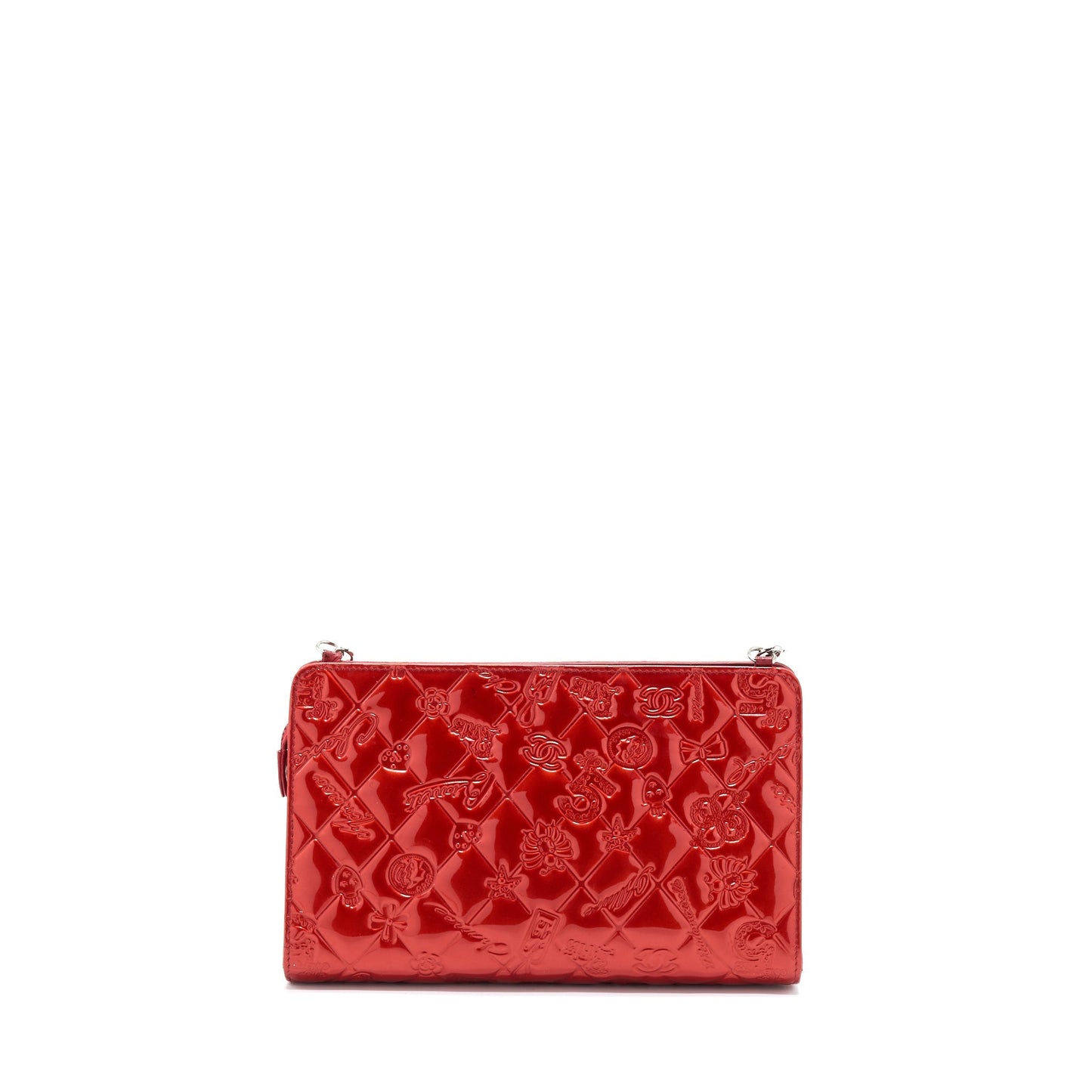 Chanel  Leather Charm Printed Chain Shoulder Bag Red