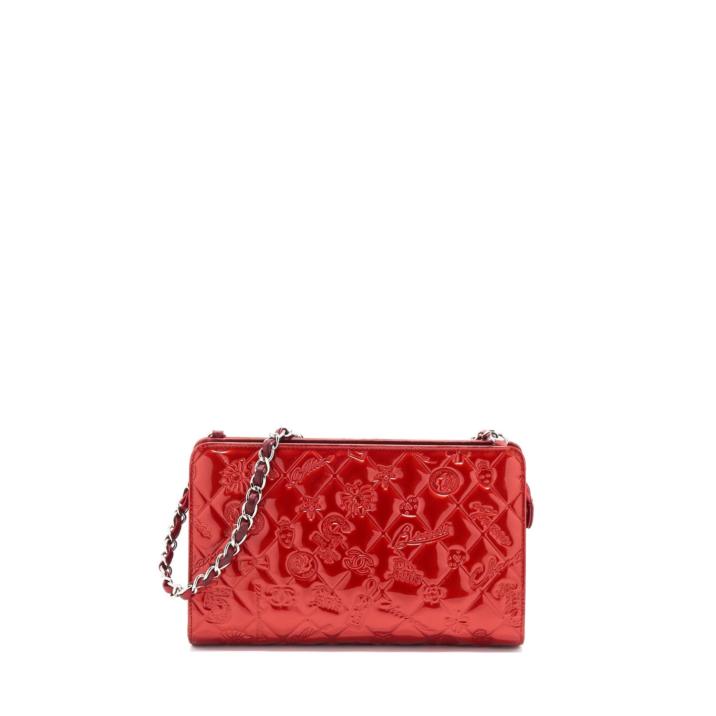 Chanel  Leather Charm Printed Chain Shoulder Bag Red