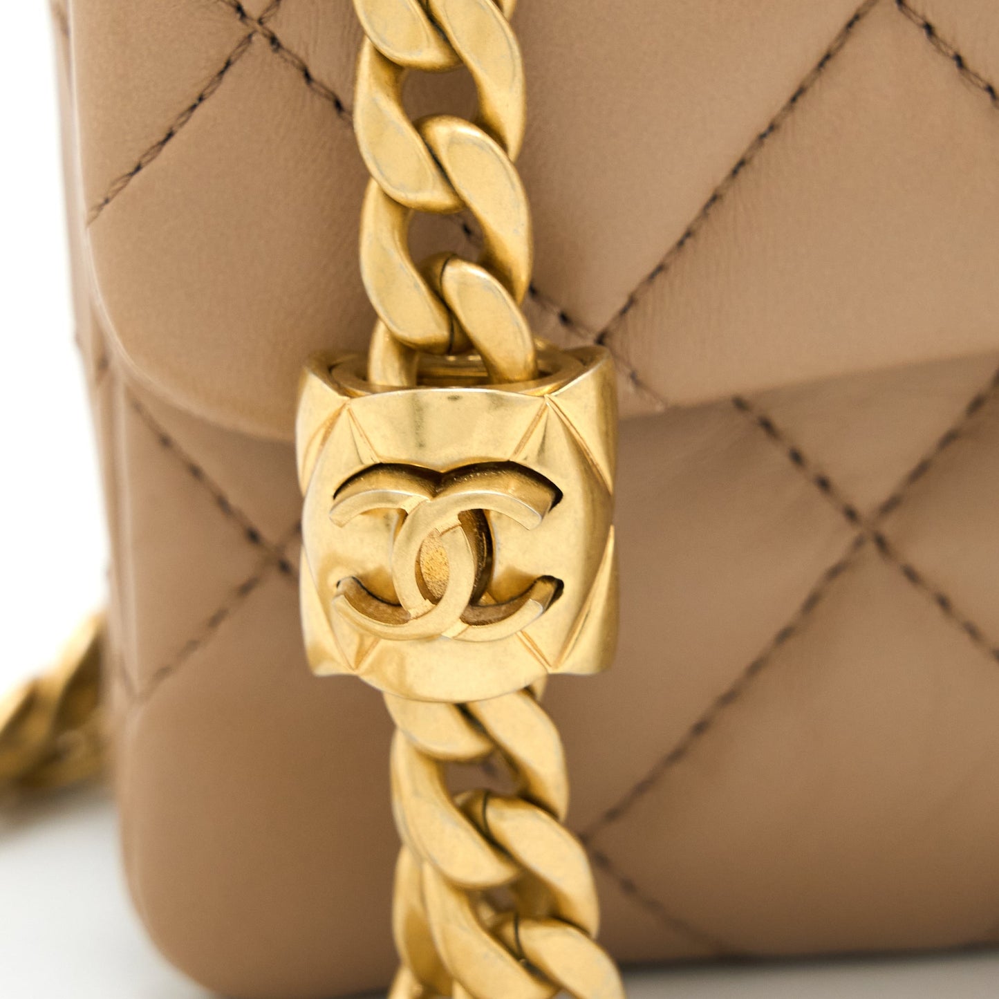 Chanel 22K Gold Pillar Adjustable Chain Flap Bag Lambskin Beige  (Microchip)