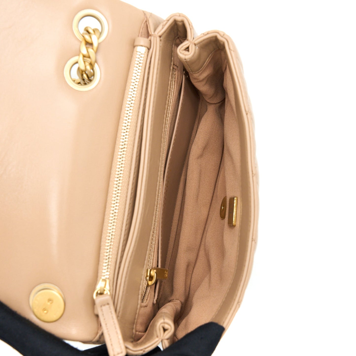 Chanel 22K Gold Pillar Adjustable Chain Flap Bag Lambskin Beige  (Microchip)