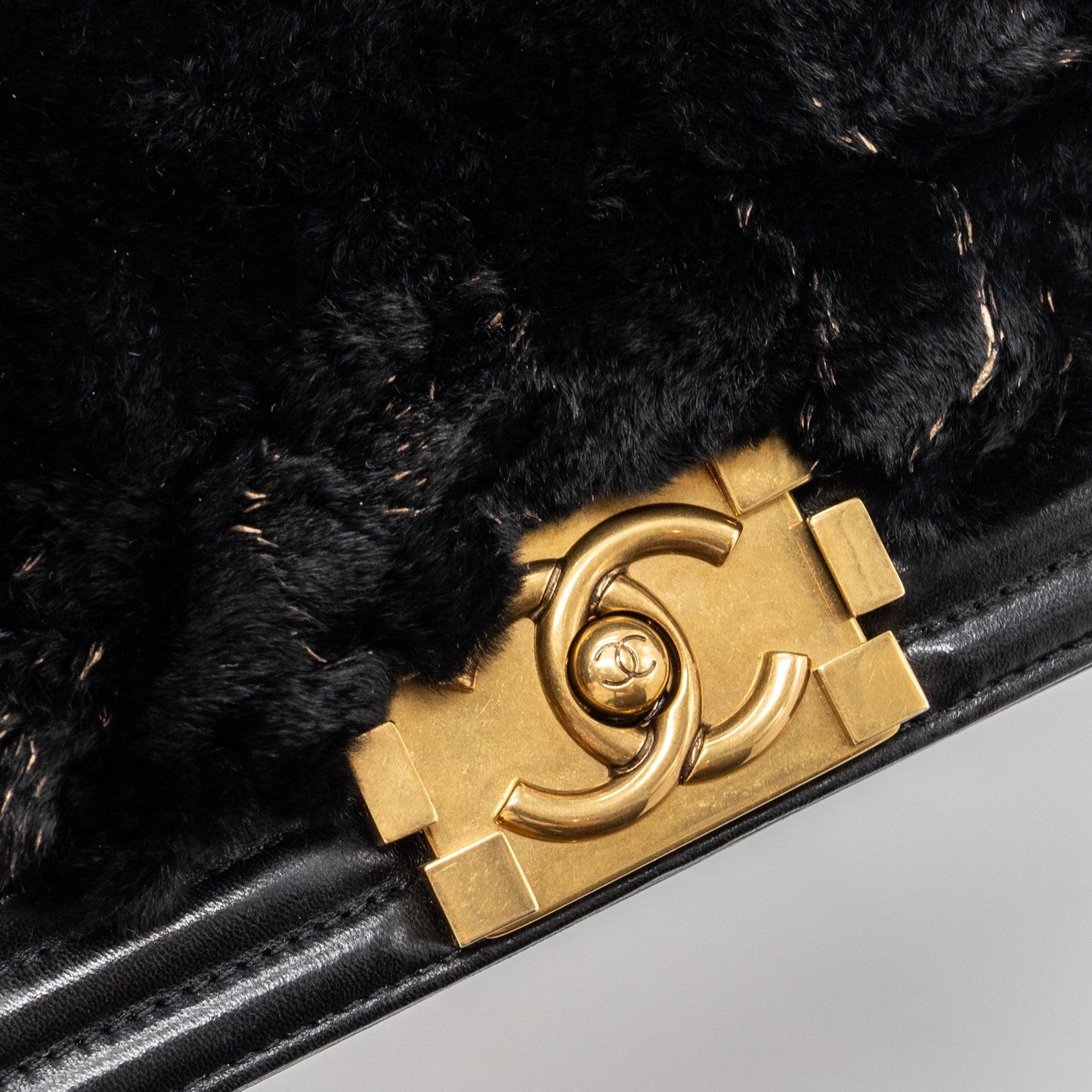 Chanel Small Boy Bag Rabbit Hair Limited Edition Lambskin Black