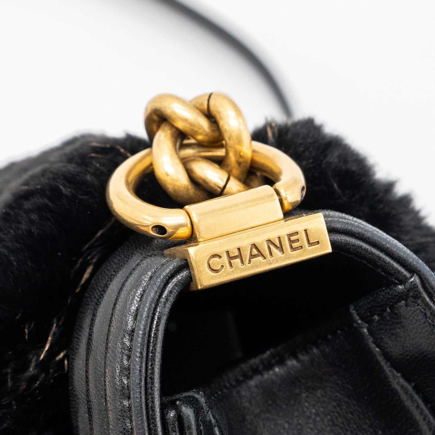 Chanel Small Boy Bag Rabbit Hair Limited Edition Lambskin Black