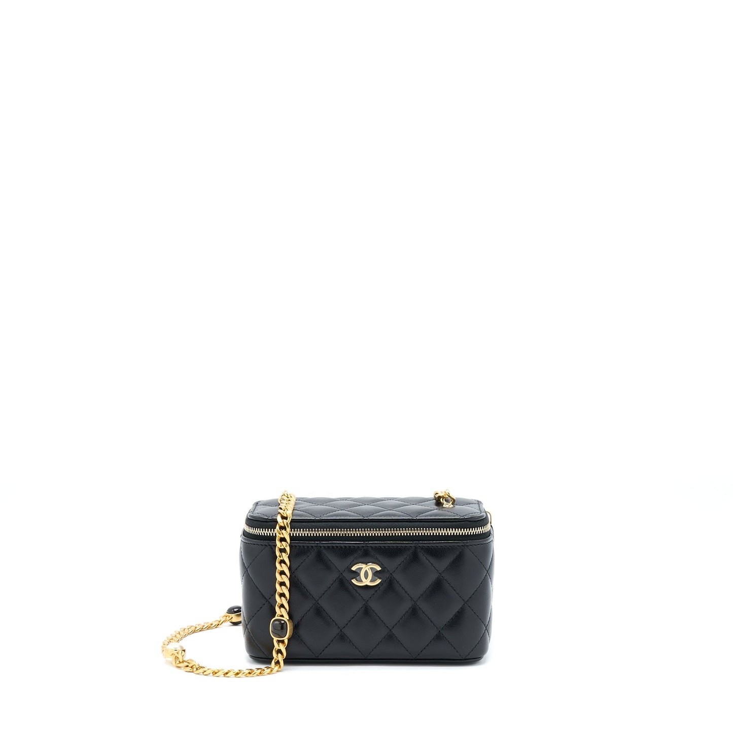 Chanel Long Vanity With Detailed Chain Lambskin Black