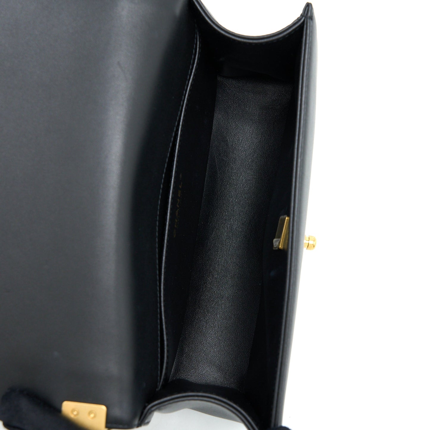 Chanel Medium Boy Bag Lambskin Black Brushed  (Microchip)