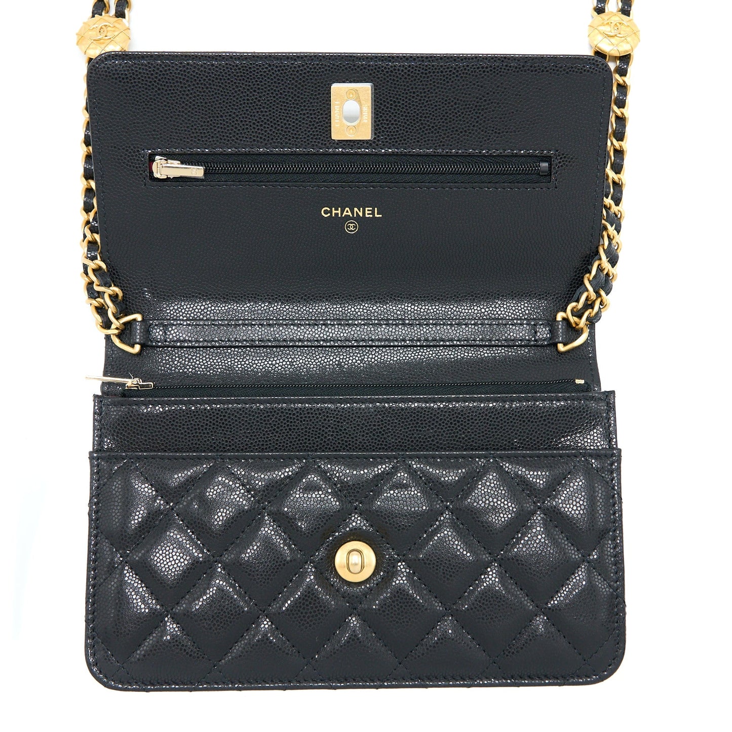 Chanel 22A Wallet On Chain Caviar Black  (Microchip)