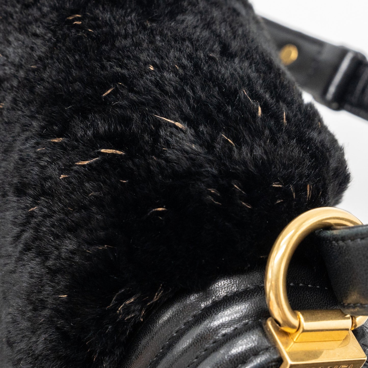 Chanel Small Boy Bag Rabbit Hair Limited Edition Lambskin Black