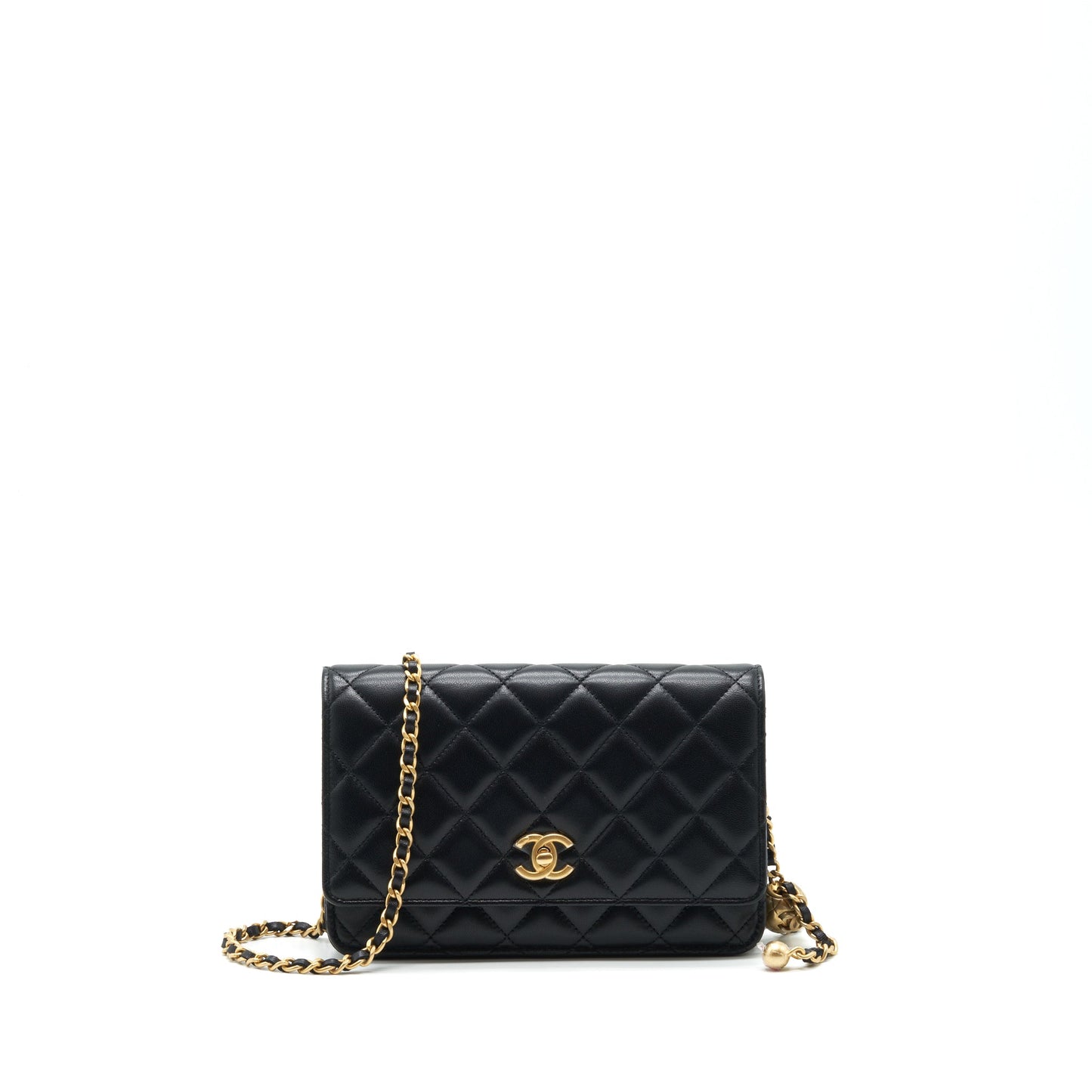 Chanel 22C Pearl Crush Wallet On Chain Lambskin Black