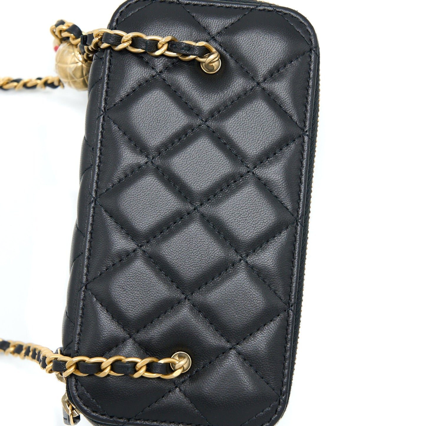Chanel 22B Pearl Crush Long Vanity with Chain Lambskin Black  (Microchip)