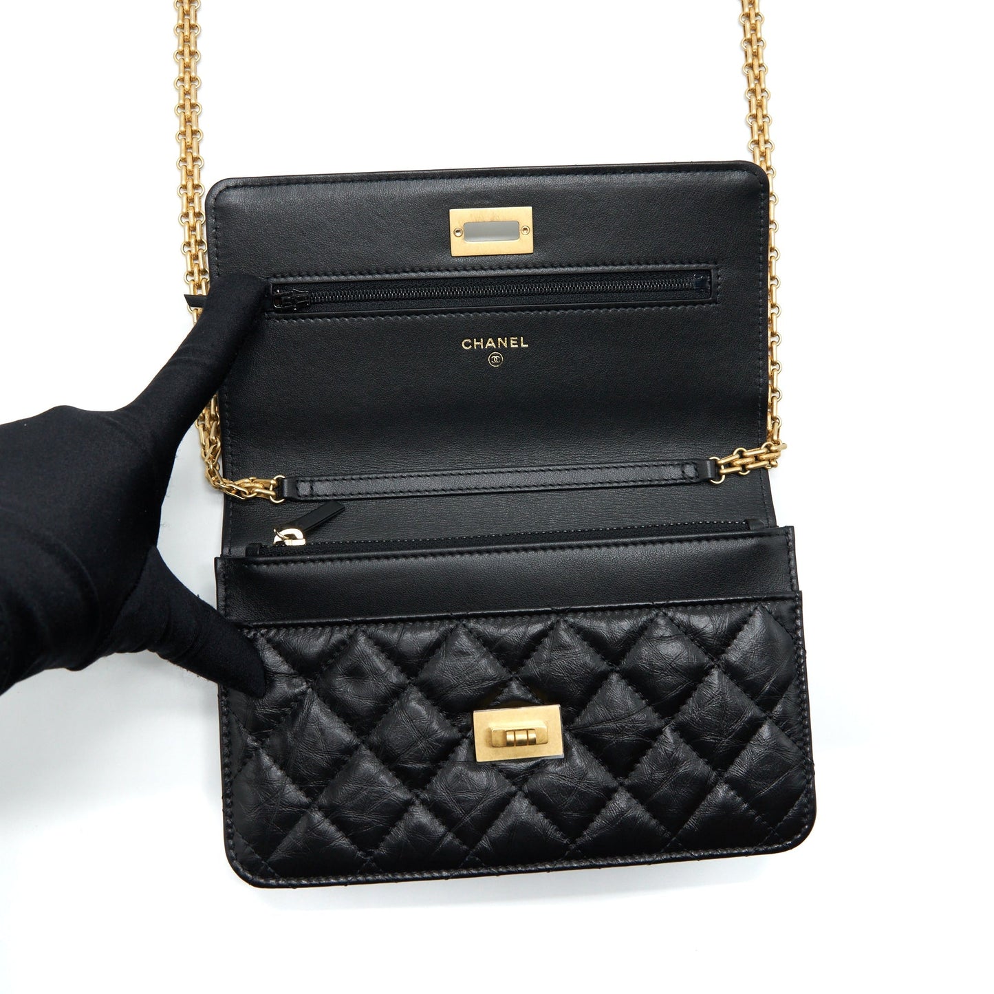 Chanel 2.55 Reissue Wallet On Chain Aged Calfskin Black