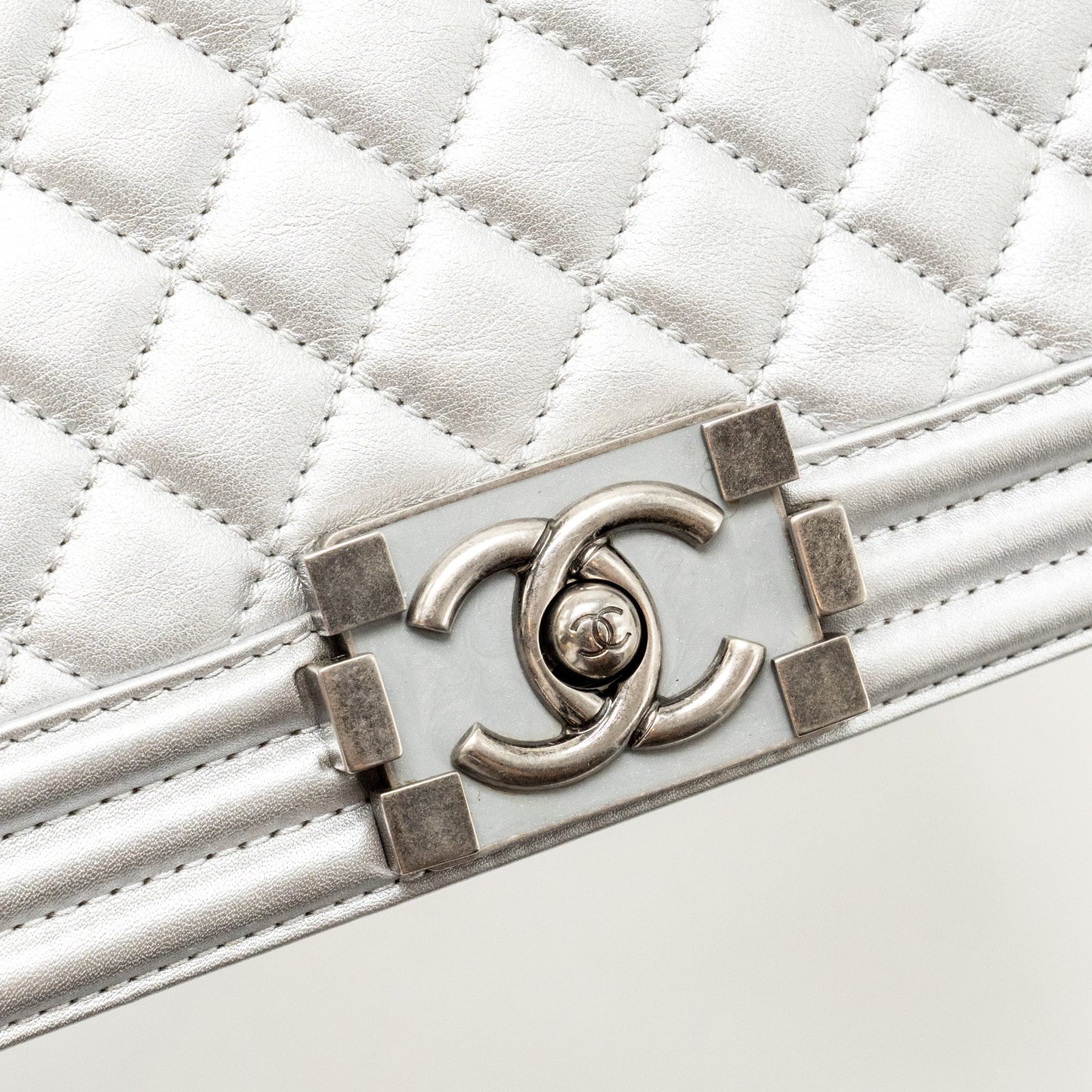 Chanel Medium Boy Bag Lambskin Silver