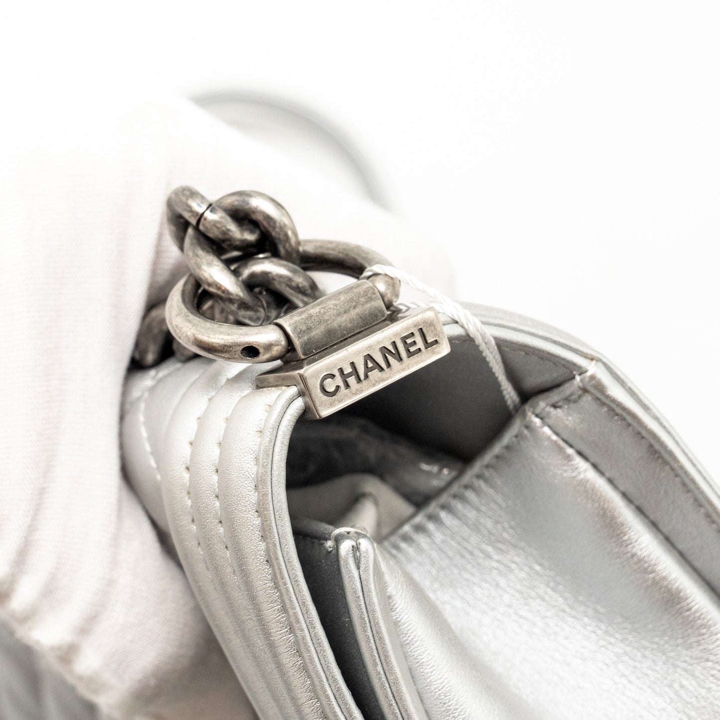 Chanel Medium Boy Bag Lambskin Silver