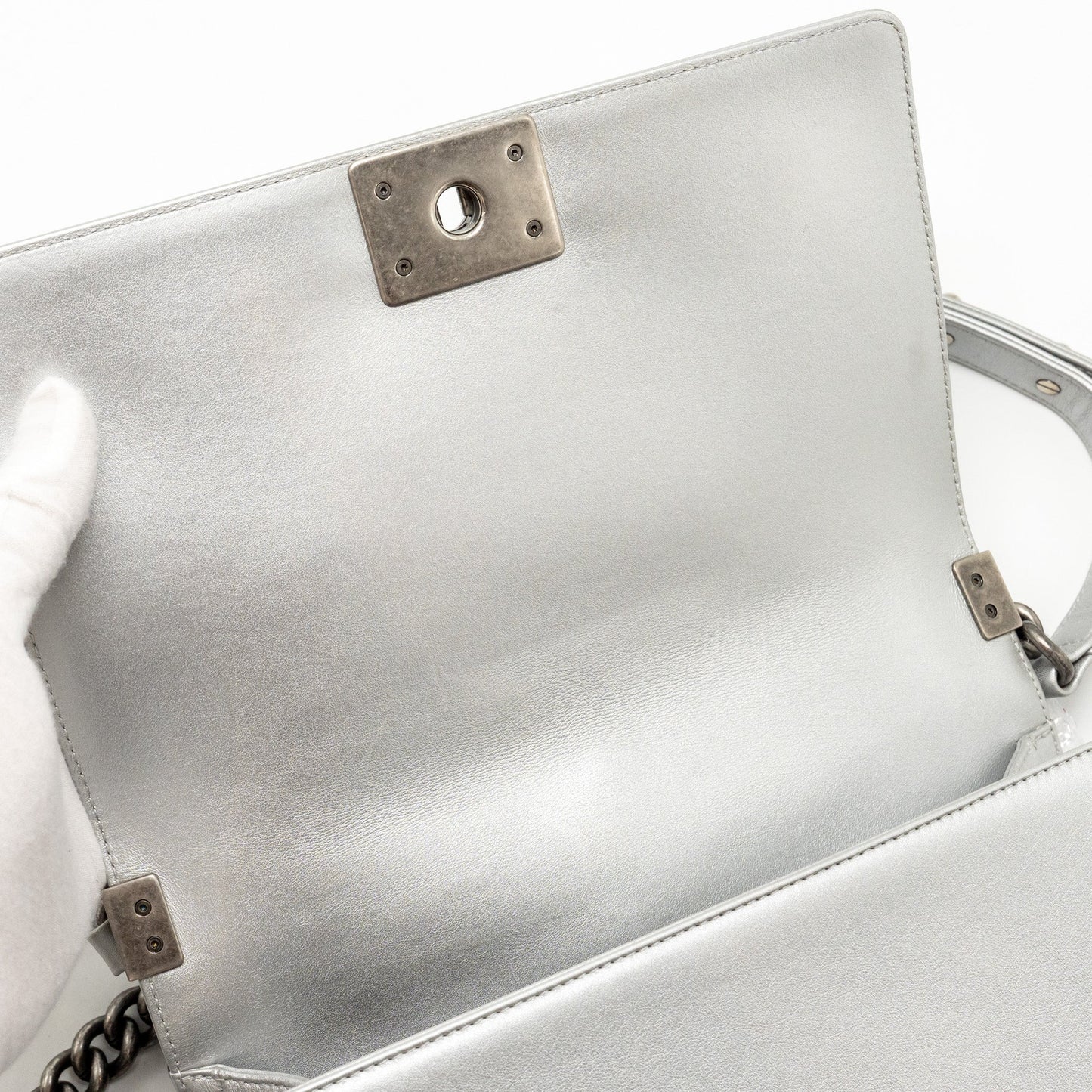 Chanel Medium Boy Bag Lambskin Silver