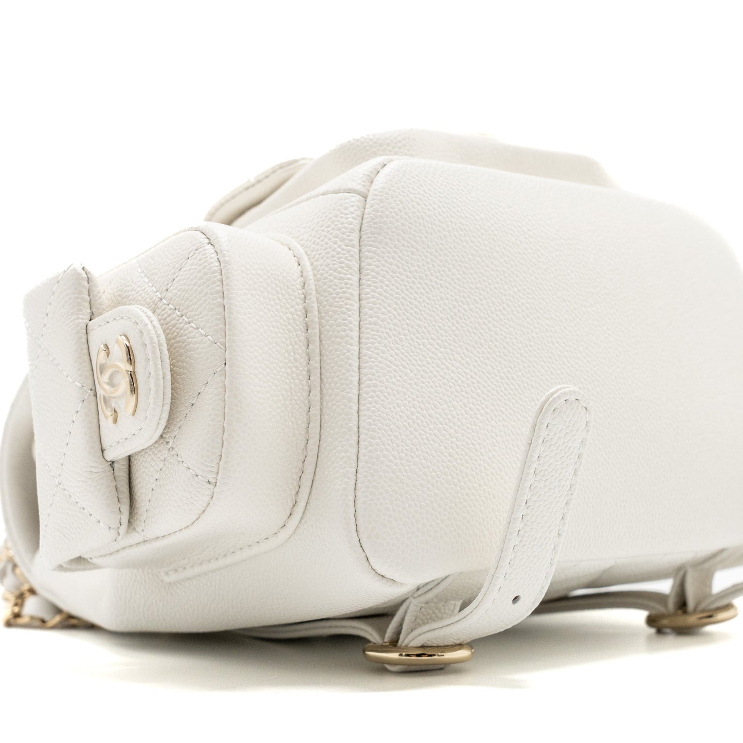 Chanel 23k Triple Pocket Mini Backpack Caviar White L(Microchip)