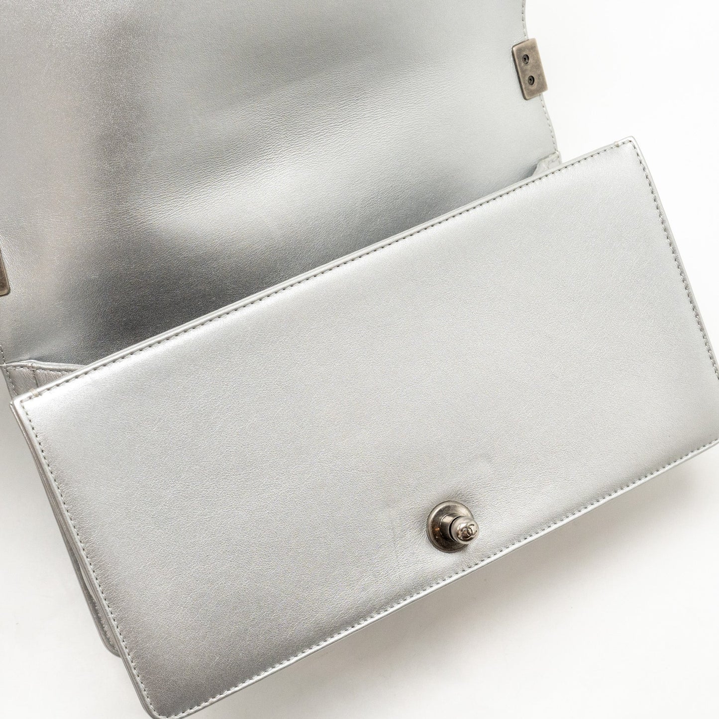 Chanel Medium Boy Bag Lambskin Silver