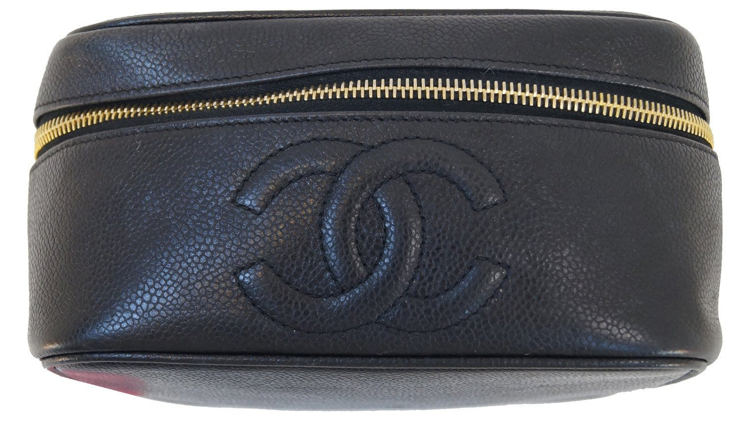 CHANEL Caviar Skin Vanity Cosmetic Bag Black