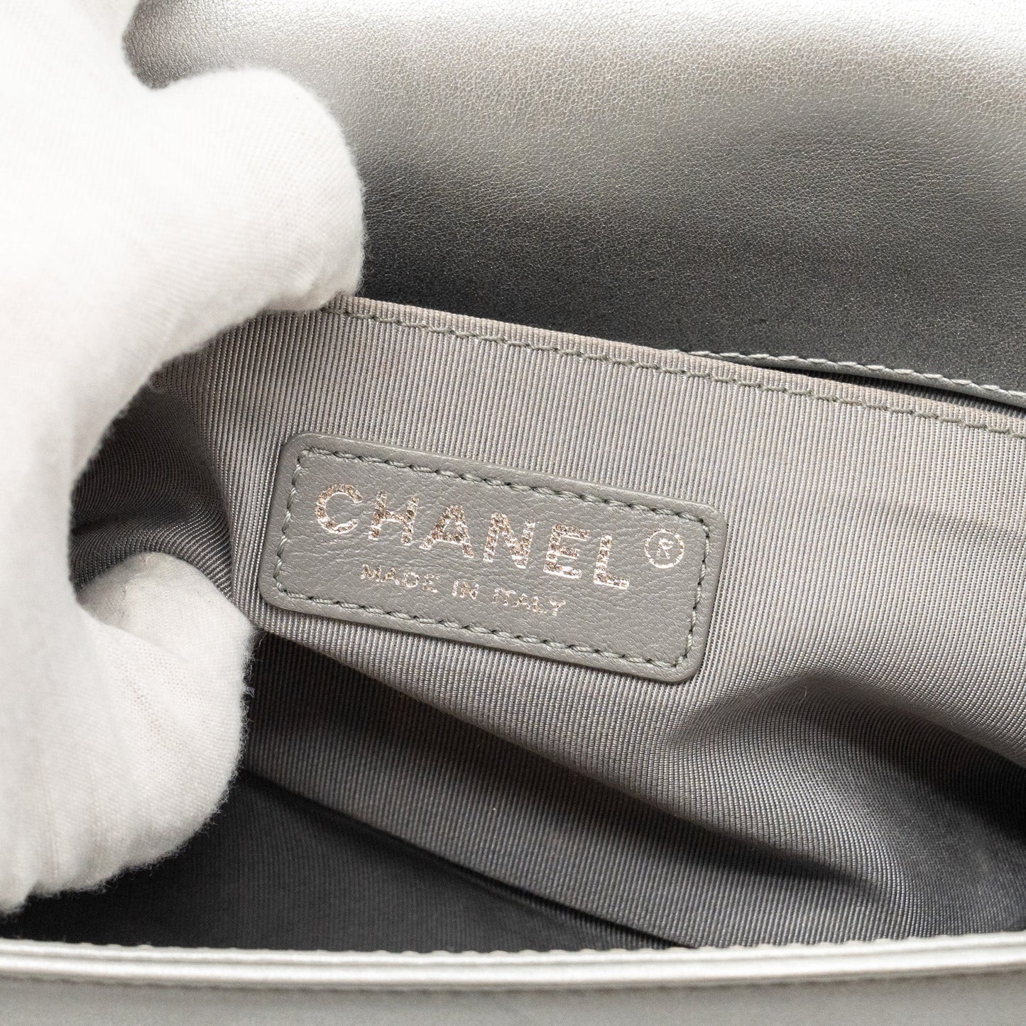 Chanel Medium Boy Bag Lambskin Silver