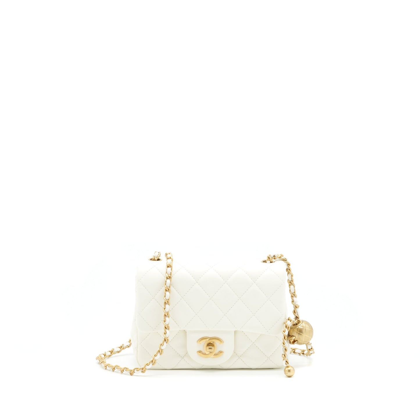 Chanel 22C Pearl Crush Mini Square Flap Bag Lambskin White
