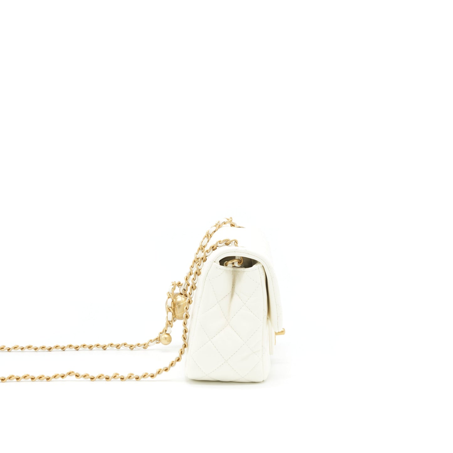 Chanel 22C Pearl Crush Mini Square Flap Bag Lambskin White