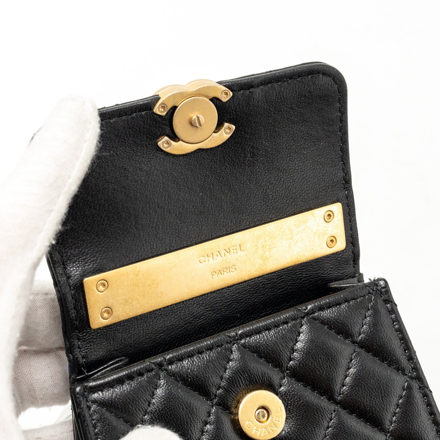 Chanel Detailed Top Handle Mini Clutch with Chain Lambskin Black  (Microchip)