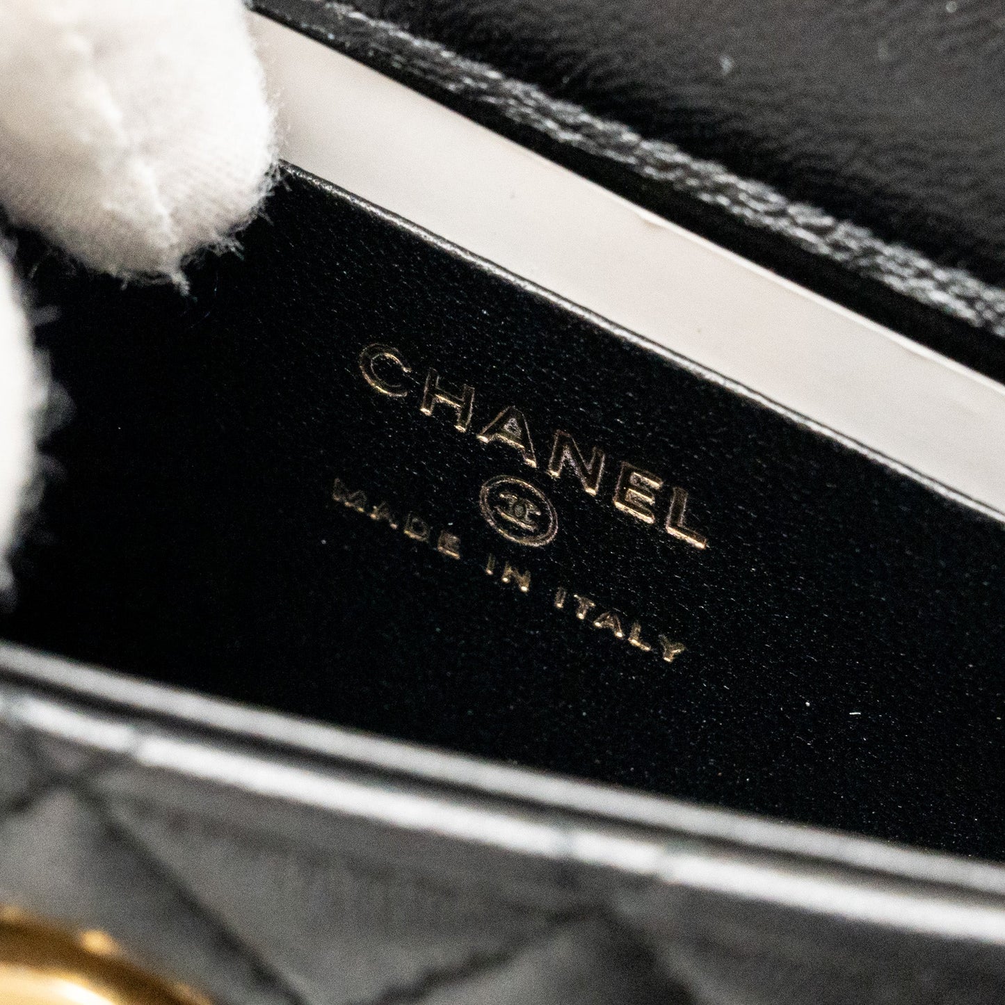 Chanel Detailed Top Handle Mini Clutch with Chain Lambskin Black  (Microchip)