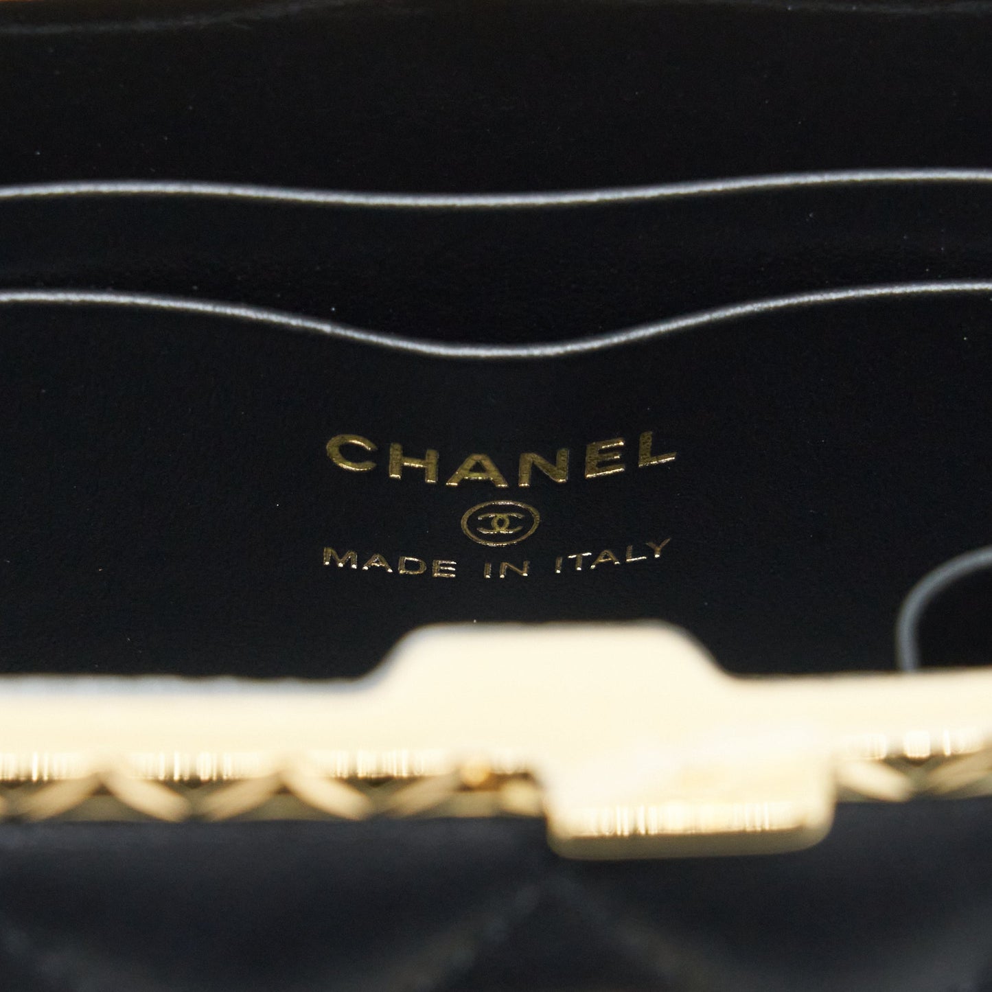 Chanel Small Clip Flap Vanity With Chain Lambskin Black
