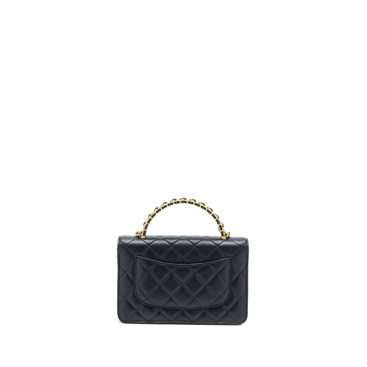 Chanel Detailed Top Handle Wallet on Chain Lambskin Black  (Microchip)