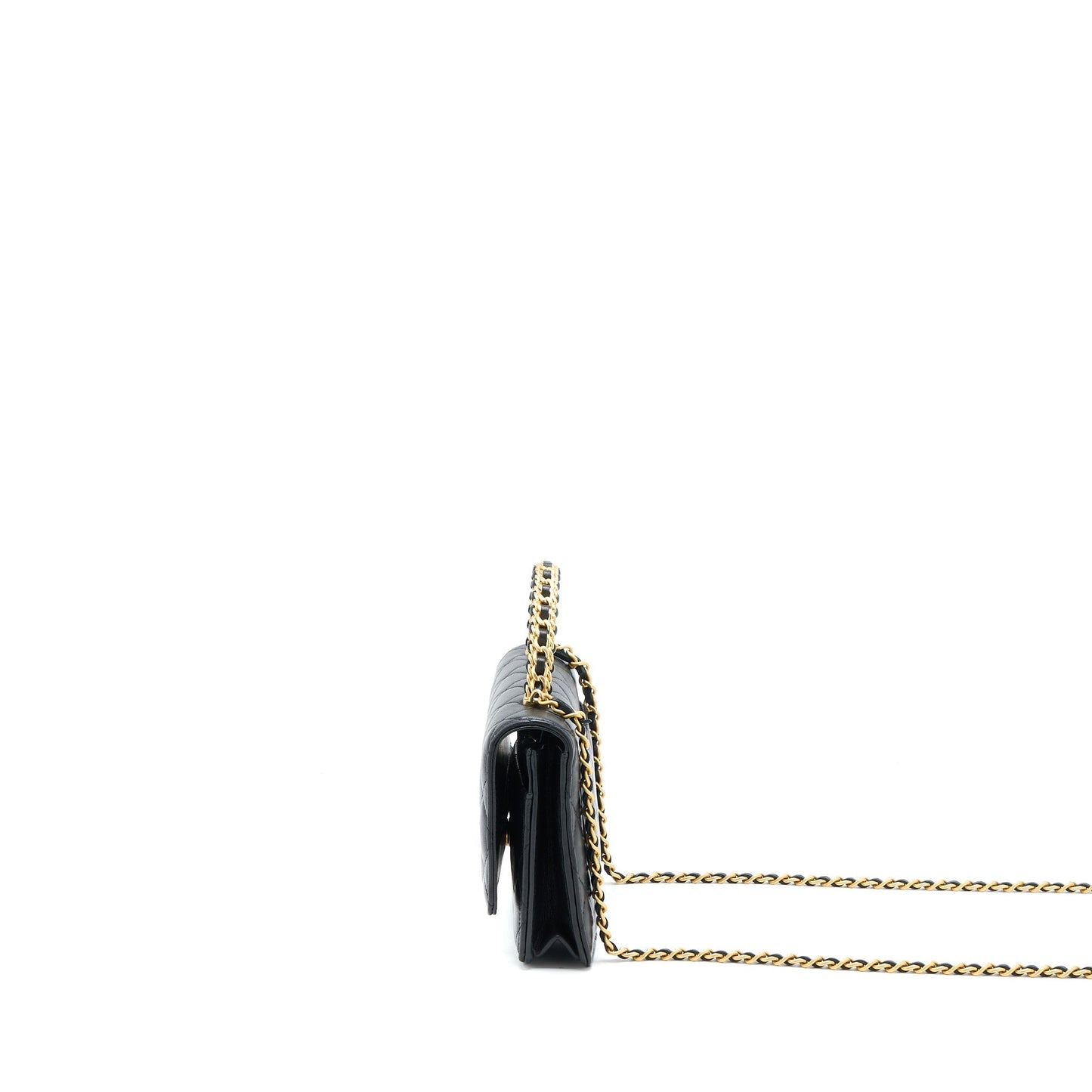 Chanel Detailed Top Handle Wallet on Chain Lambskin Black  (Microchip)