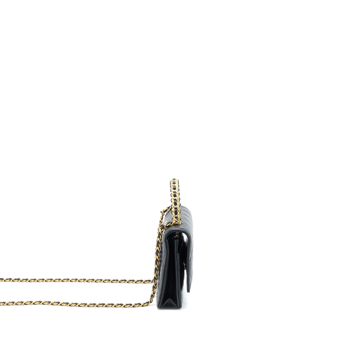 Chanel Detailed Top Handle Wallet on Chain Lambskin Black  (Microchip)