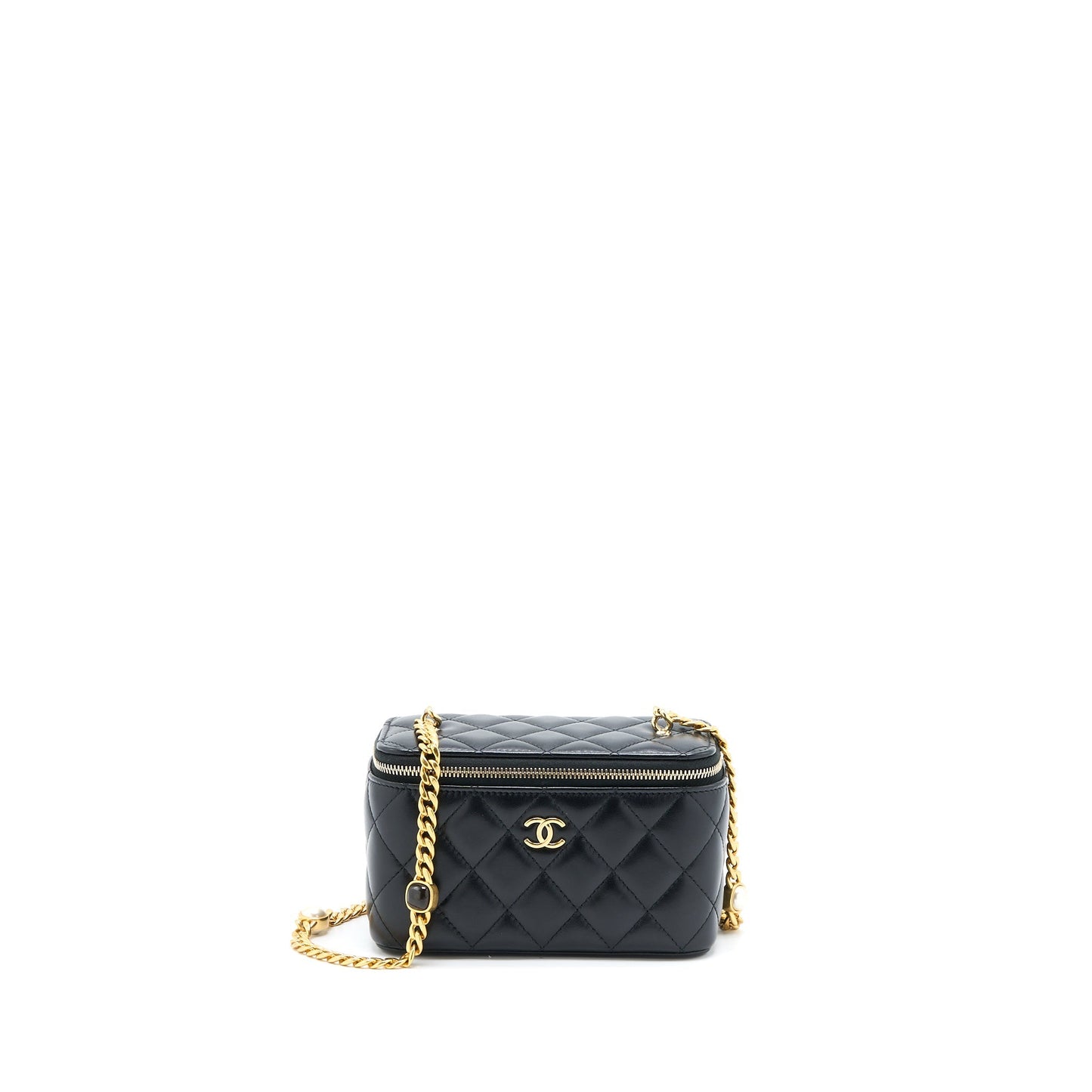 Chanel Long Vanity Detailed Gem Chain Lambskin Black  (Microchip)