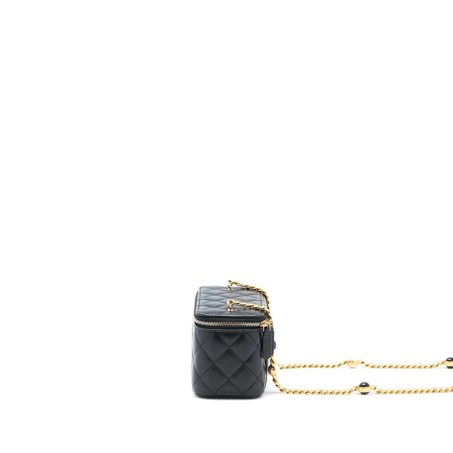 Chanel Long Vanity Detailed Gem Chain Lambskin Black  (Microchip)
