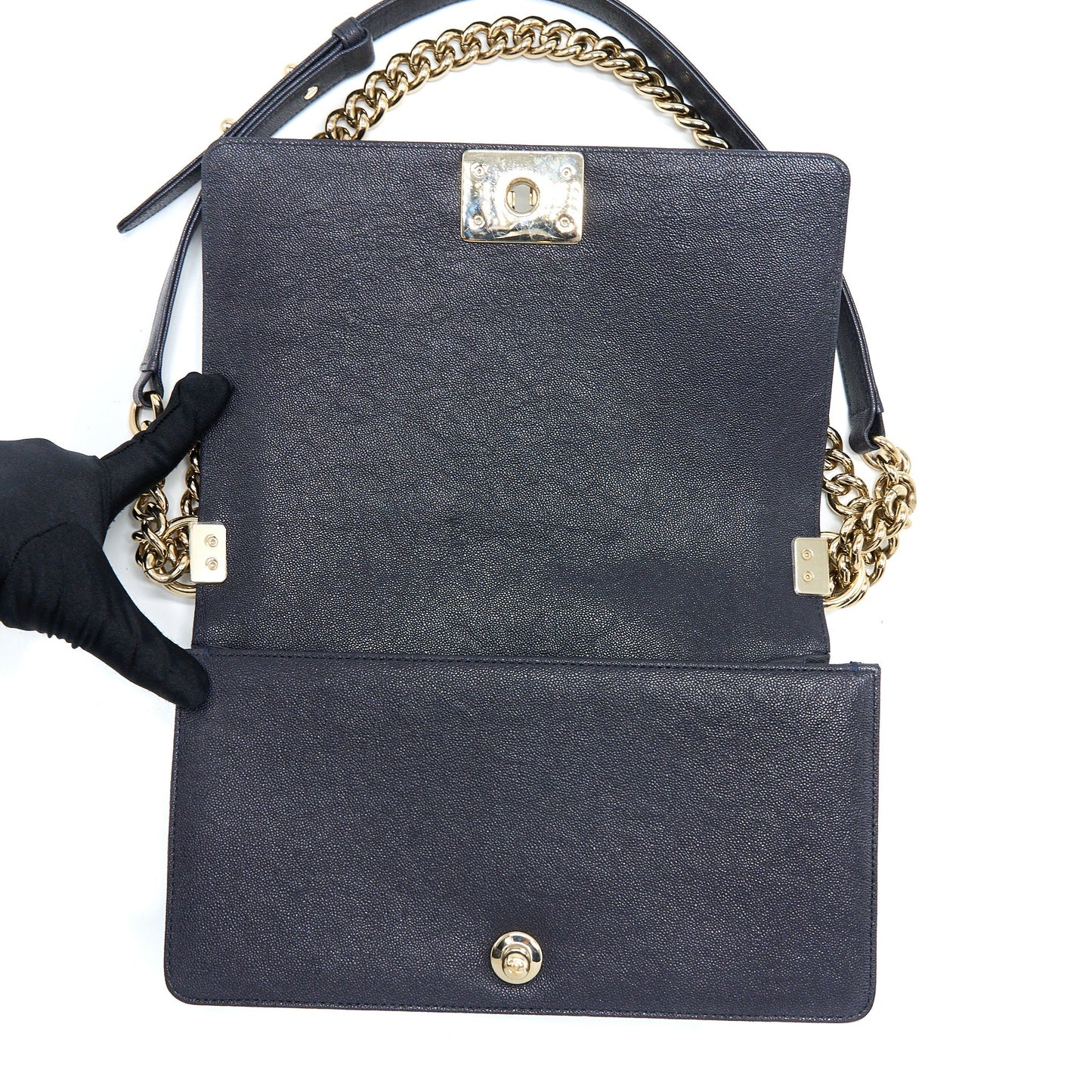 Chanel Medium Boy Bag Grained Calfskin Dark Blue L