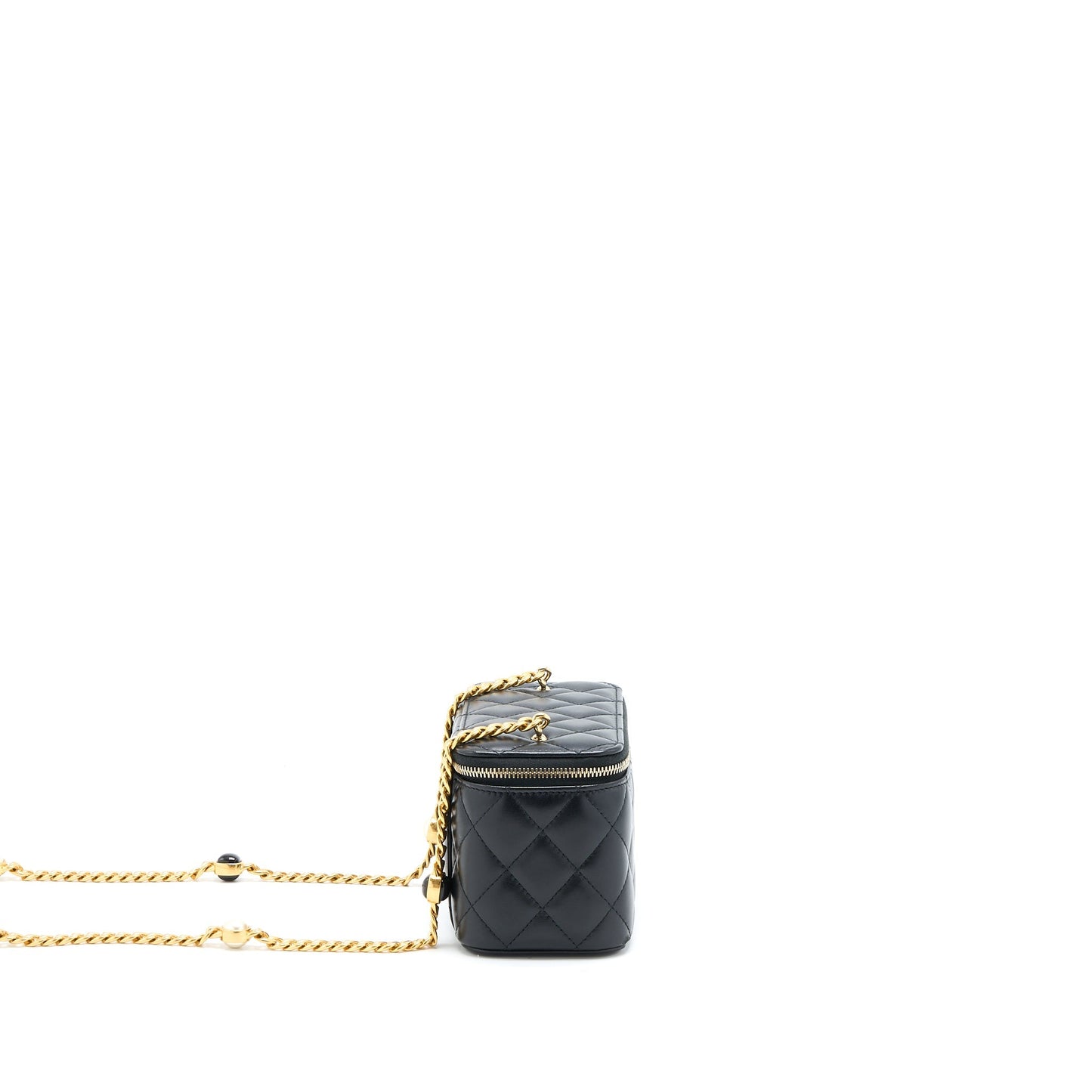 Chanel Long Vanity Detailed Gem Chain Lambskin Black  (Microchip)