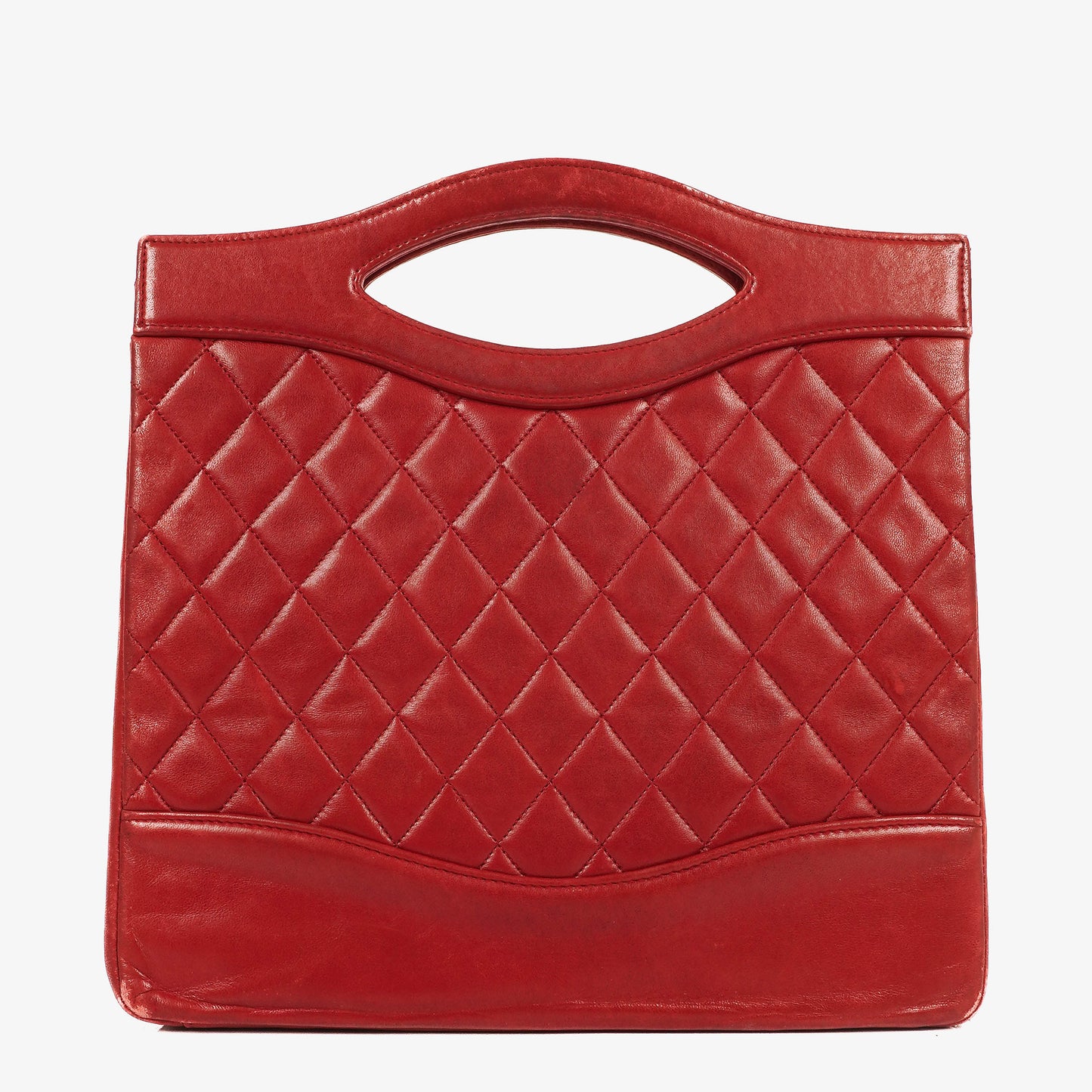 Chanel Red Lambskin Quilted Small 31  Shopping Tote Bag