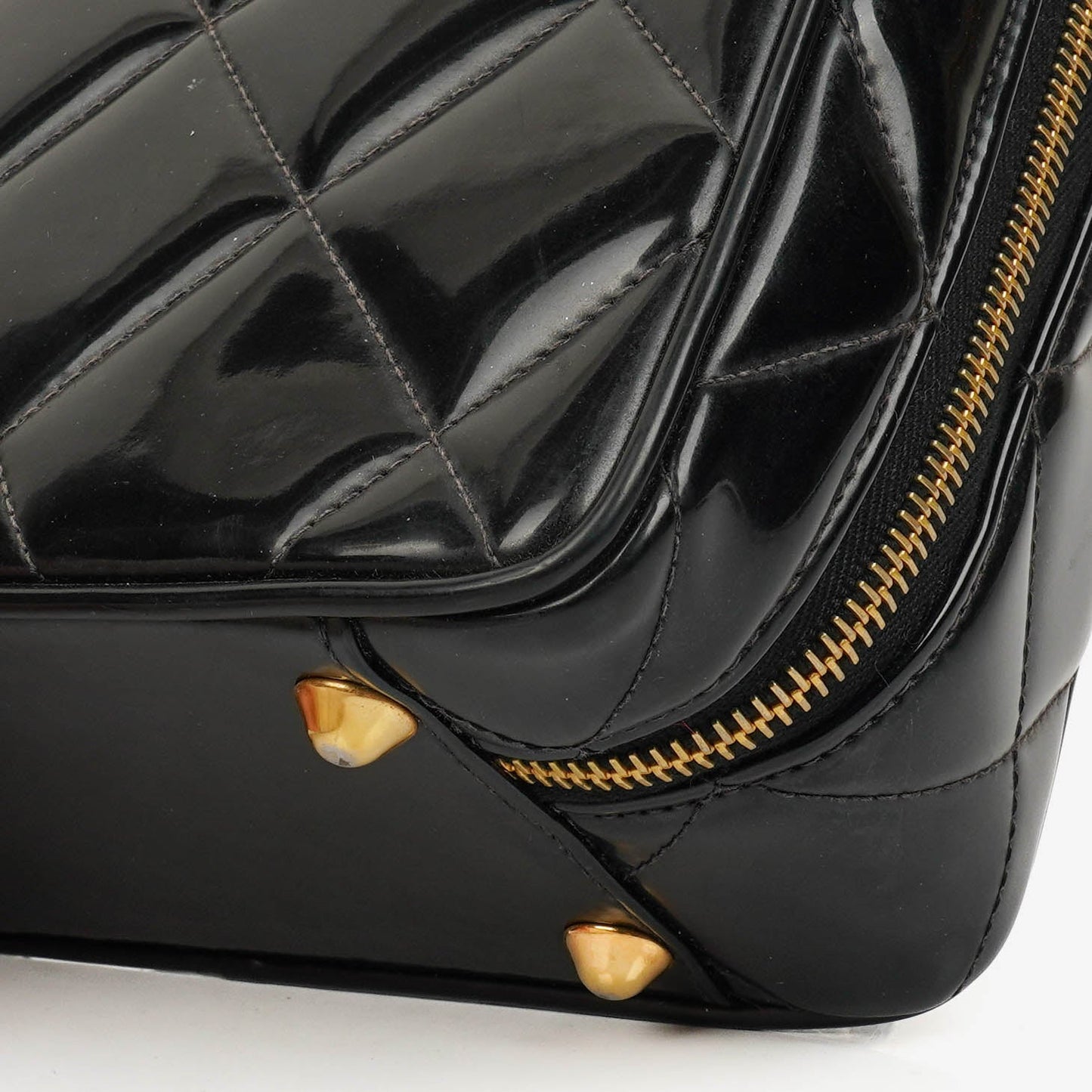 Chanel Lunch Box Black Quilted Patent Leather Tote Bag