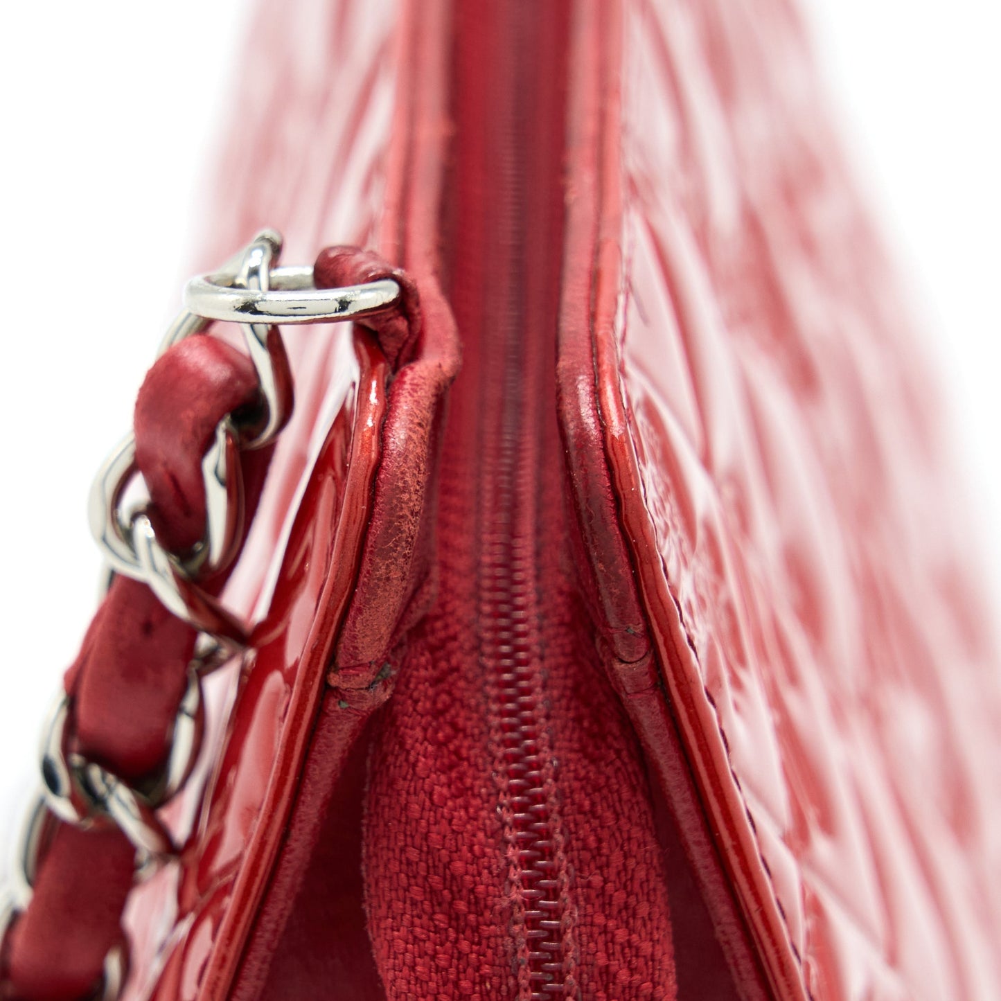 Chanel  Leather Charm Printed Chain Shoulder Bag Red