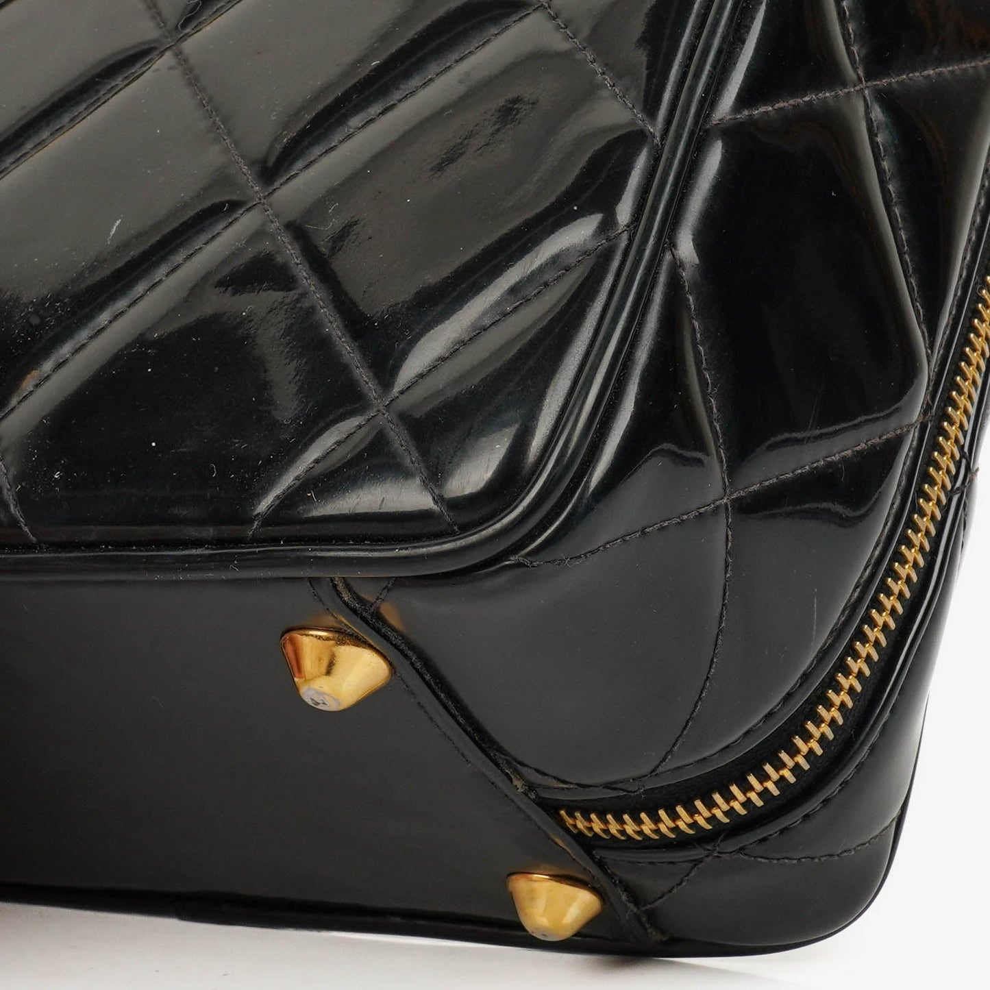 Chanel Lunch Box Black Quilted Patent Leather Tote Bag
