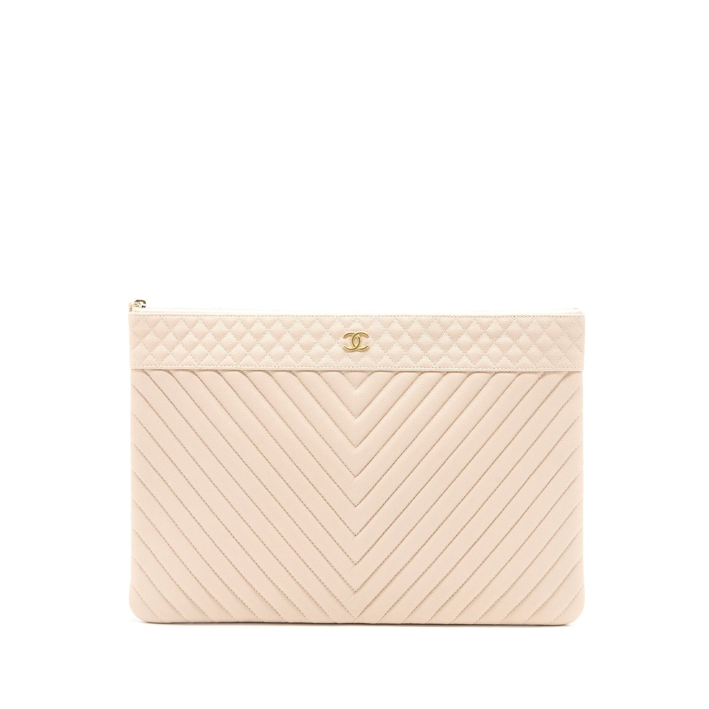 Chanel Clutch Chevron Caviar Beige