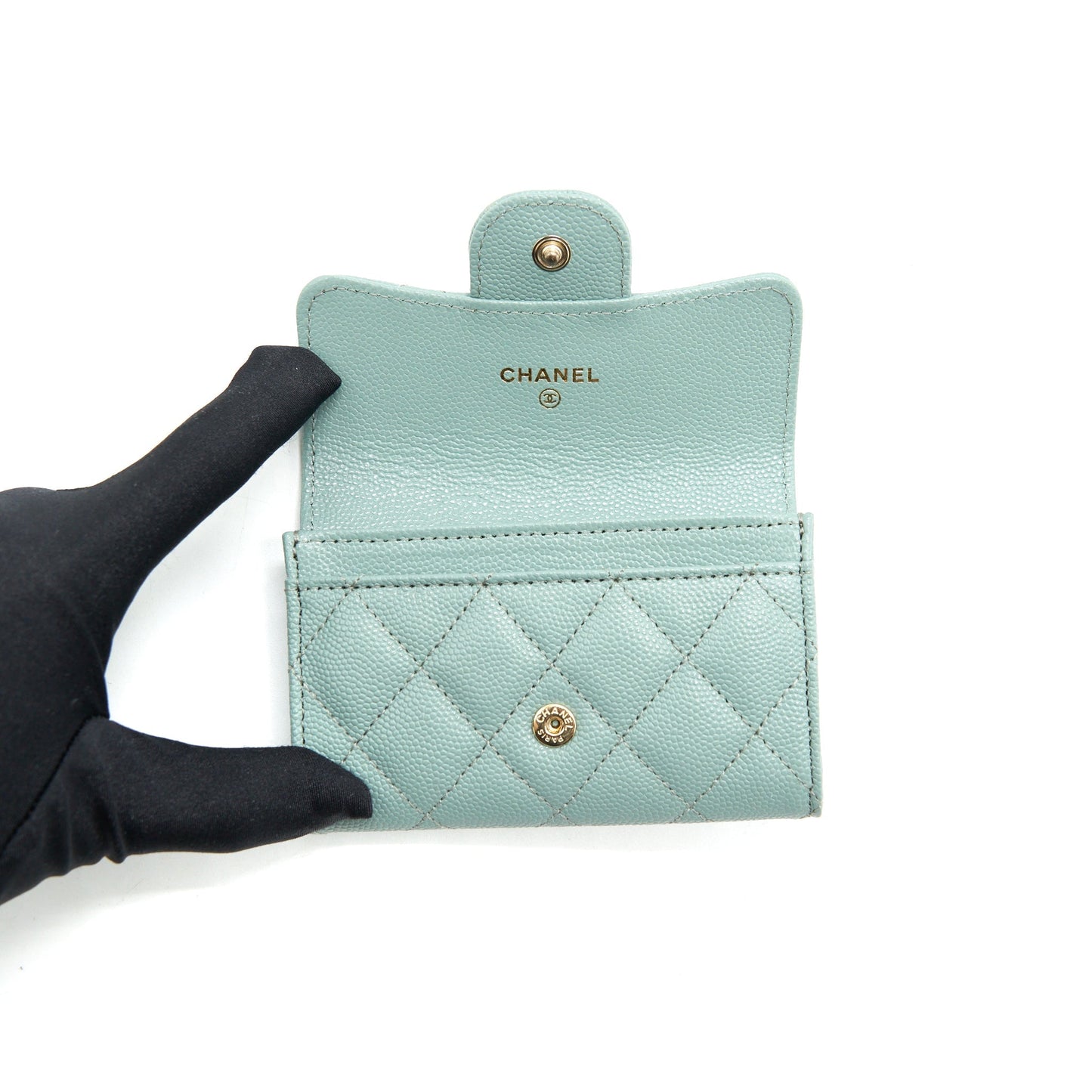Chanel 22C Flap Card Holder Caviar NG124 Green L
