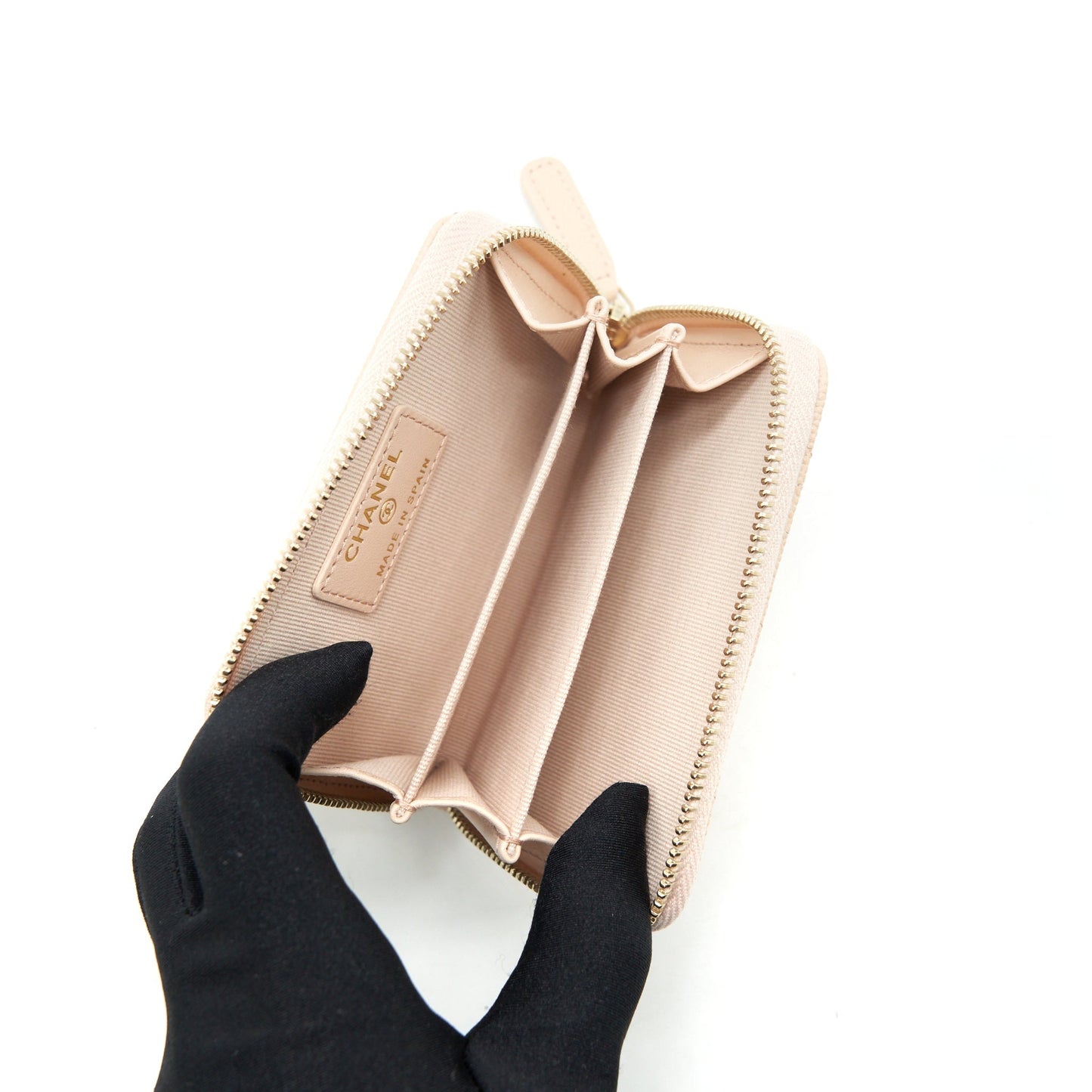 Chanel 22C Zippy Card Holder Caviar Light Beige L