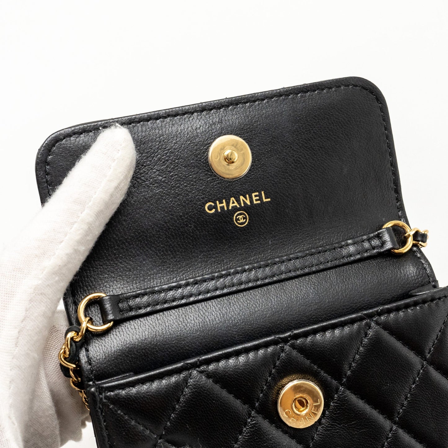 Chanel Zirconium Flap Clutch/Card Holder with Chain Lambskin Black