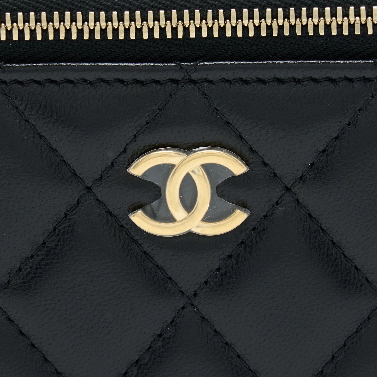Chanel Long Vanity With Detailed Chain Lambskin Black