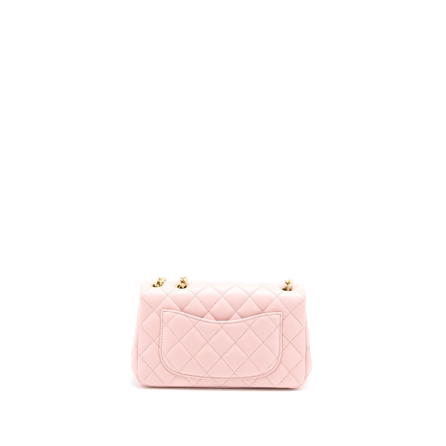 Chanel 23S Camellia Chain Mini Rectangular Flap Bag Lambskin Light Pink  (Microchip)