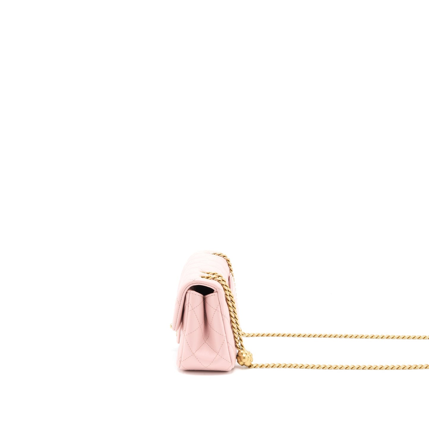 Chanel 23S Camellia Chain Mini Rectangular Flap Bag Lambskin Light Pink  (Microchip)