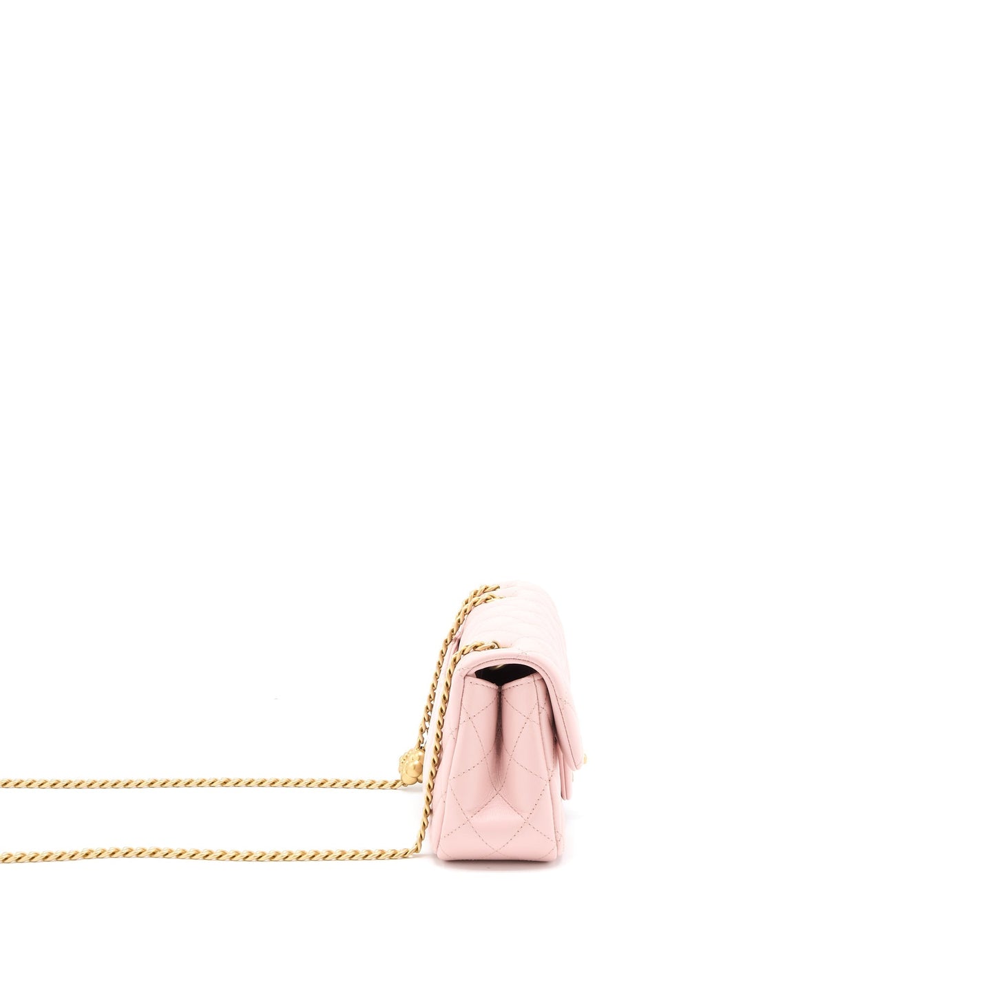 Chanel 23S Camellia Chain Mini Rectangular Flap Bag Lambskin Light Pink  (Microchip)