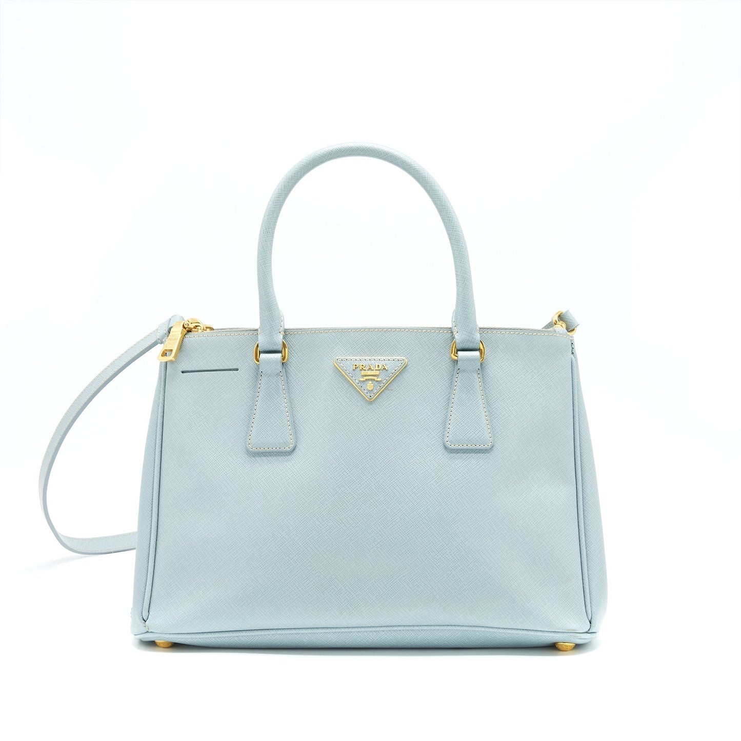 Prada Small Saffiano Leather Tote Purse Light Blue